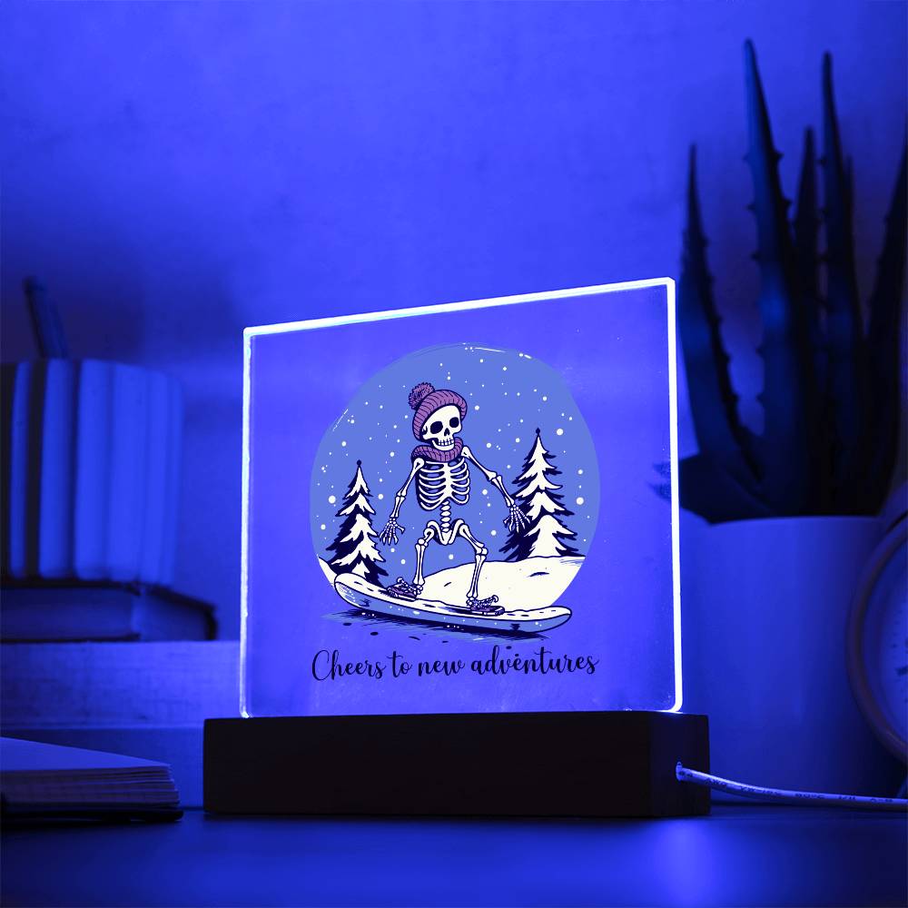 Snowboarding Skeleton Acrylic Dome Plaque - A Dashing Christmas Theme Decor