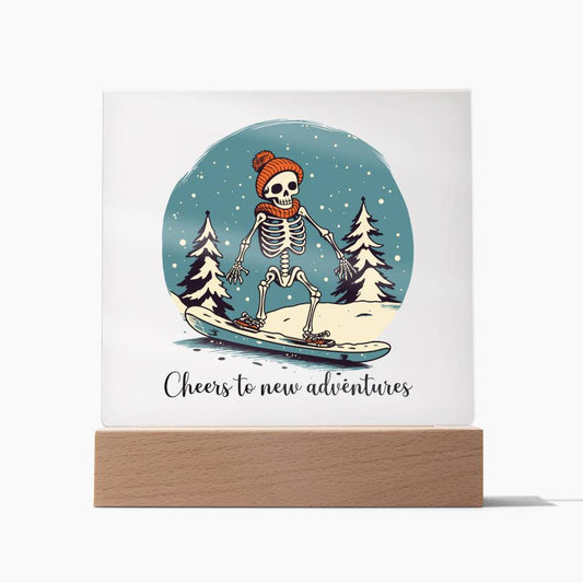 Snowboarding Skeleton Acrylic Dome Plaque - A Dashing Christmas Theme Decor