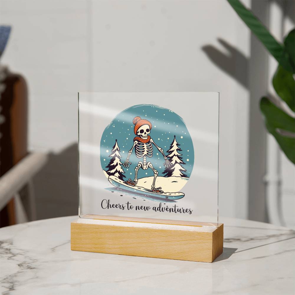 Snowboarding Skeleton Acrylic Dome Plaque - A Dashing Christmas Theme Decor
