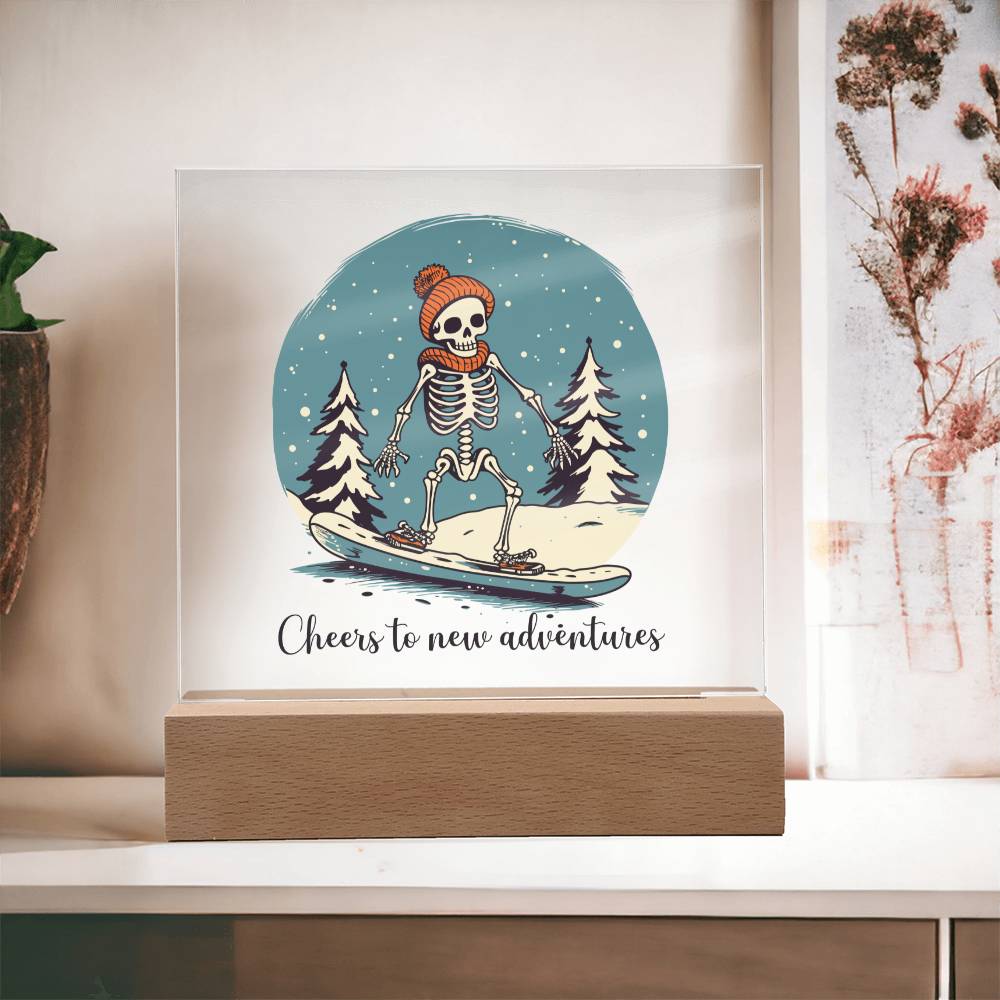 Snowboarding Skeleton Acrylic Dome Plaque - A Dashing Christmas Theme Decor