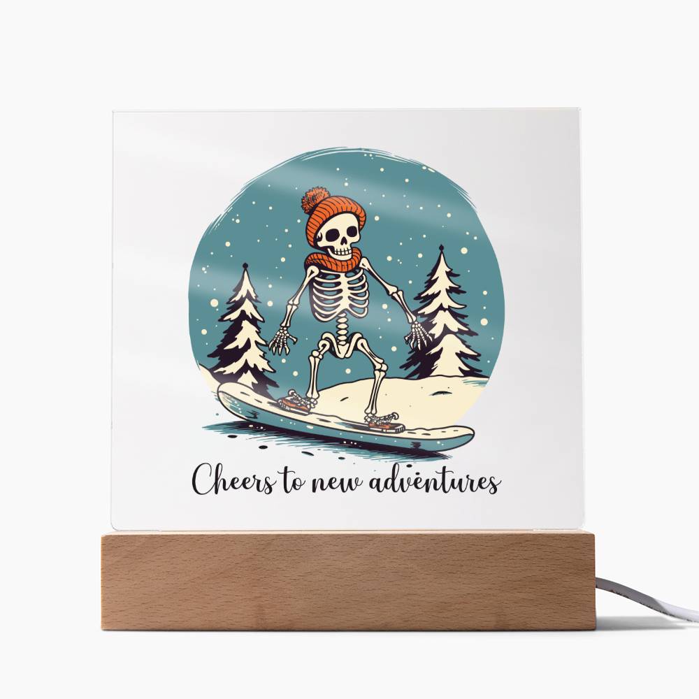 Snowboarding Skeleton Acrylic Dome Plaque - A Dashing Christmas Theme Decor