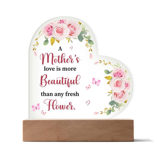 Acrylic Heart Plaque with Pink Roses and Mother's Love Message