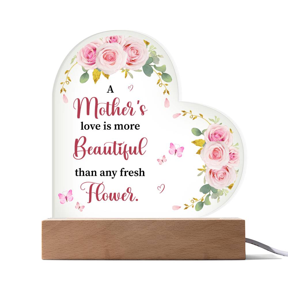 Acrylic Heart Plaque with Pink Roses and Mother's Love Message