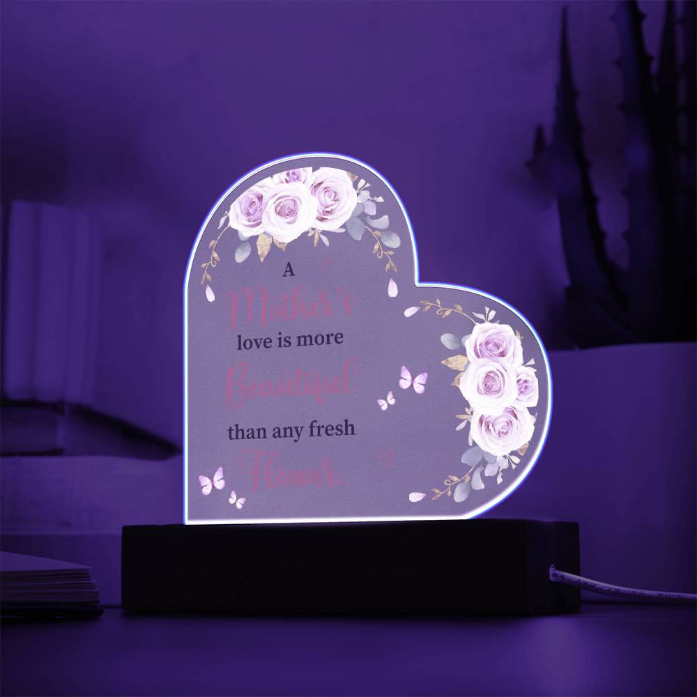 Acrylic Heart Plaque with Pink Roses and Mother's Love Message